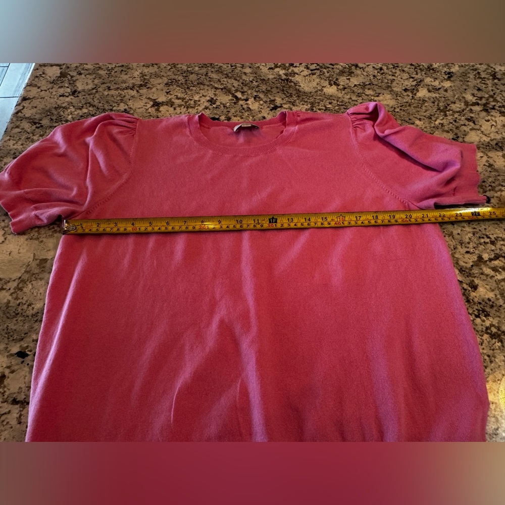 LOFT Hot Pink Puff-Sleeve Crewneck Sweater - Picture 4 of 6